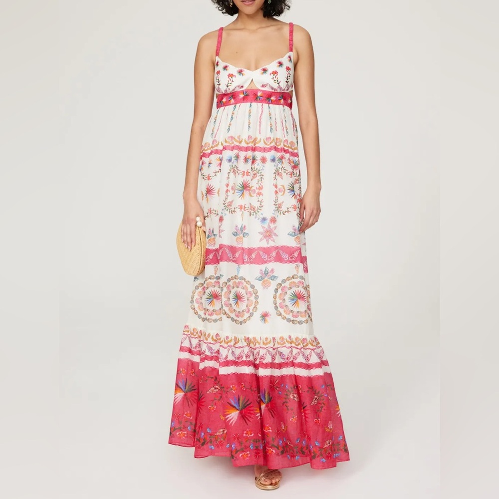 NWOT Saloni Naki Printed Linen Maxi Dress 10